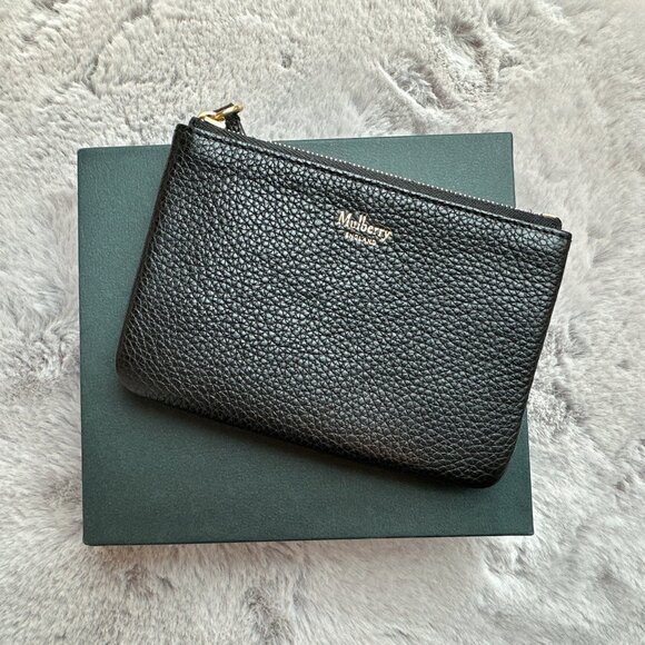 Authentic Mulberry Small Zip Coin Pouch in Black Small Classic Grain - Picture 1 of 10